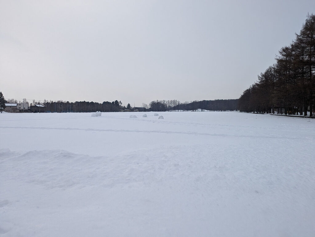 緑ヶ丘公園隣の広場。白銀の世界。