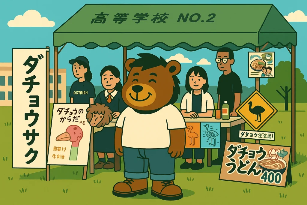 ダチョウサークルのブースの前のノマドマ